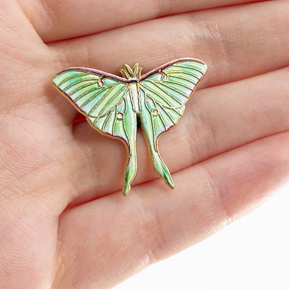 Green Luna Moth Enamel Pin Botanical Insect Nature Cottagecore